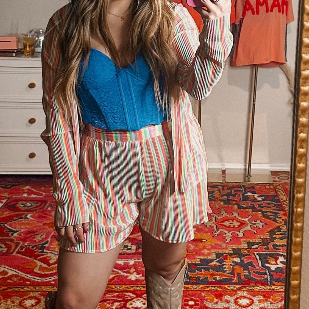Two piece set! Pin stripe satin set.